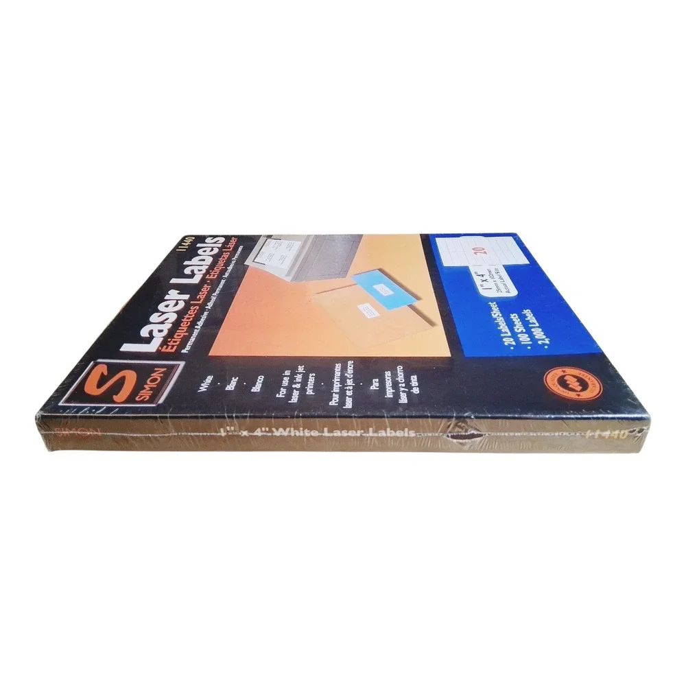Simon‎ Laser Labels 1x4 Inch White Permanent Adhesive 2000 Labels 100 Sheets New